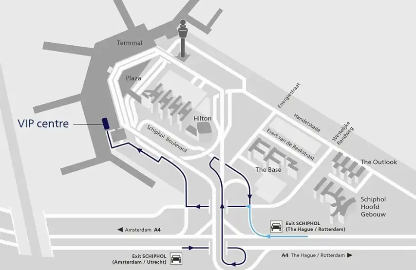 Photos of driving directions of service VIP Service in an airport Schiphol (AMS)