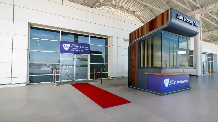 Meeting at the entrance to the terminal at the "CIP Meeting Point" counter.