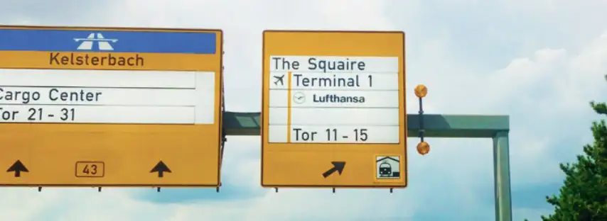 Coming from the motorway A3 or A5 respectively from the highway B43, please follow the signs: «Frankfurt», «Terminal 1 / Tor 11-15».